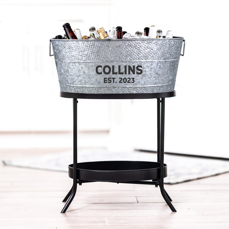 Personalized Beverage Tub with Stand, Copper Anniversary Gift, Wedding Gift for Couples, Birthday, Bridal Shower Gifts, Housewarming Gifts Gray with Stand
