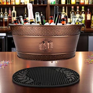 Personalized Copper Beverage Tub with Insulated Party Mat