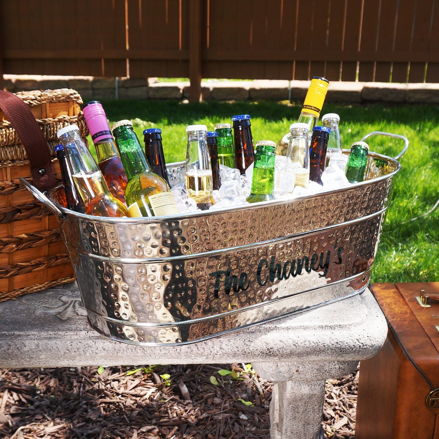 Personalized Ice Bucket Beverage Tub Hammered Stainless Etsy
