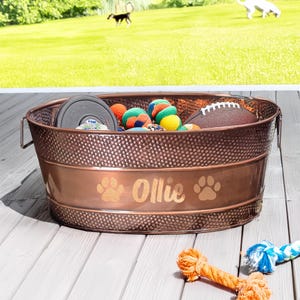 Personalized Galvanized Metal Dog Toy Bin – Rustic Farmhouse Decor