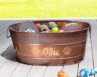 Personalized Galvanized Metal Dog Toy Bin – Rustic Farmhouse Decor