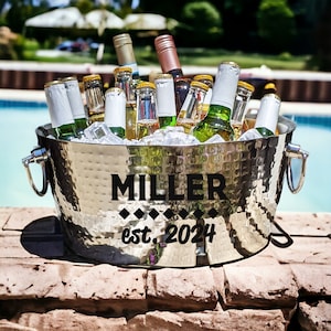 Personalized Wine Bucket Beverage Tub Wedding, Housewarming, Bridal Shower, Anniversary Gift -Insulated Stainless Steel Party Tub With Stand