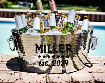 Personalized Wine Bucket Beverage Tub Wedding, Housewarming, Bridal Shower, Anniversary Gift -Insulated Stainless Steel Party Tub With Stand