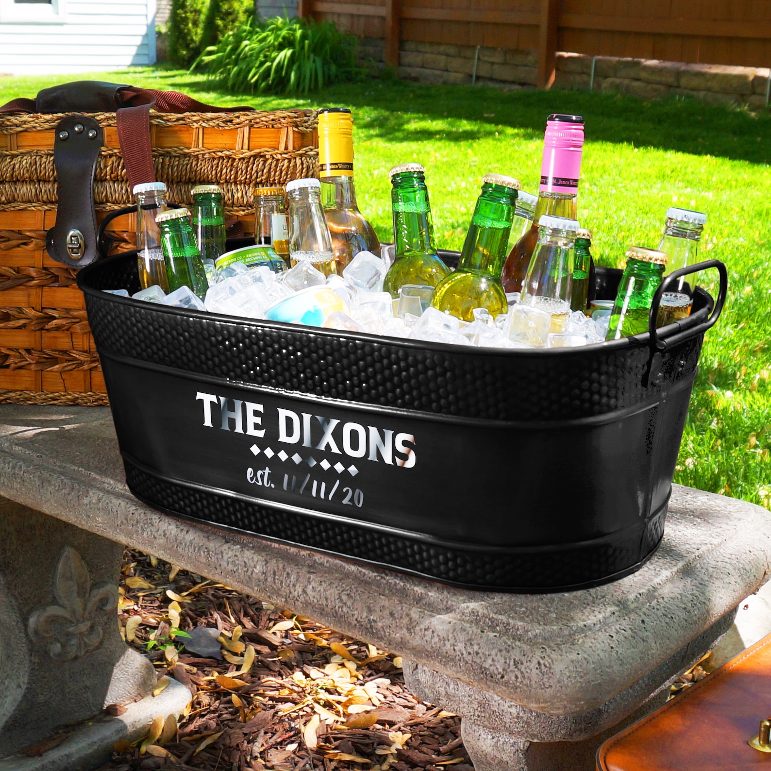 Personalized Ice Bucket Beverage Tub Hammered Stainless Etsy