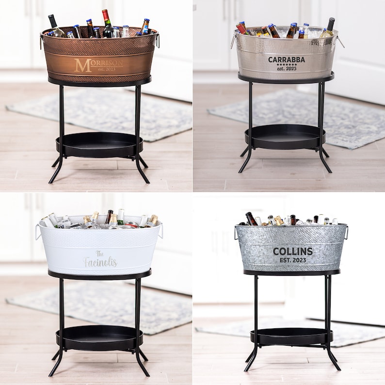 Personalized Beverage Tub with Stand, Copper Anniversary Gift, Wedding Gift for Couples, Birthday, Bridal Shower Gifts, Housewarming Gifts Gray Tub *No Stand