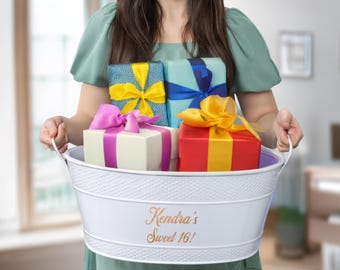 White Personalized Gift Basket for Weddings, Bridesmaids, Birthdays, Baby Showers, Storage Organizer, Nursery Decor, Newborn Gift
