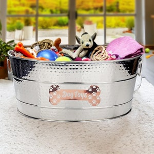 Personalized Metal Dog Toy Storage Bin Metal Indestructible Dog Toy Box Dog Toy Basket, Dog Birthday Gift Galvanized Metal Toy Storage image 6