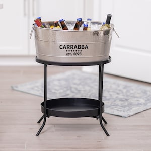 Personalized Beverage Tub with Stand - Stainless Steel Hammered Bucket Wedding Gift, Housewarming, Birthday, Anniversary, Shower, Engagement