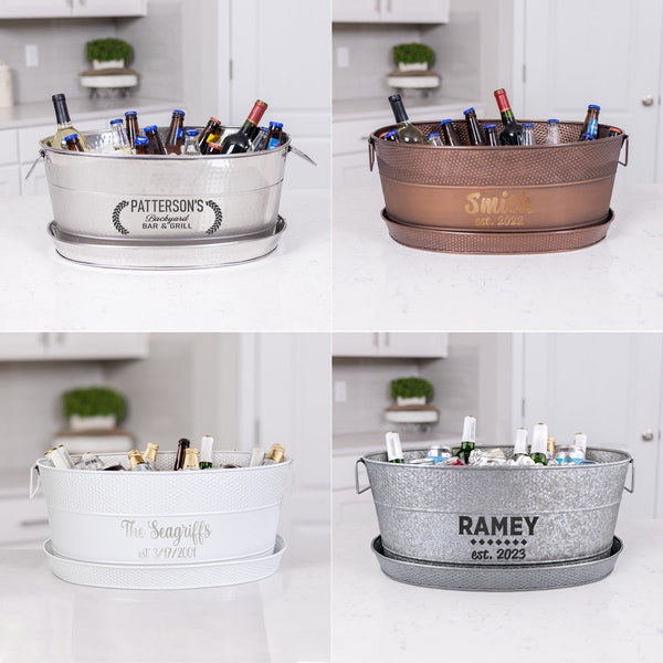 Personalized Beverage Tub with Stand for Wedding Gift for Couple, Housewarming, Bridal Shower Gift, Copper Anniversary Party Gifts, Unique