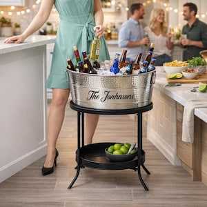 Personalized Hammered Beverage Tub with Stand – Stainless Steel Party Bucket, Wedding Gifts for Couples