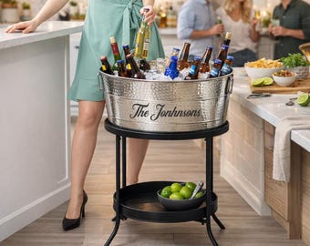 Personalized Hammered Beverage Tub with Stand – Stainless Steel Party Bucket, Wedding Gifts for Couples