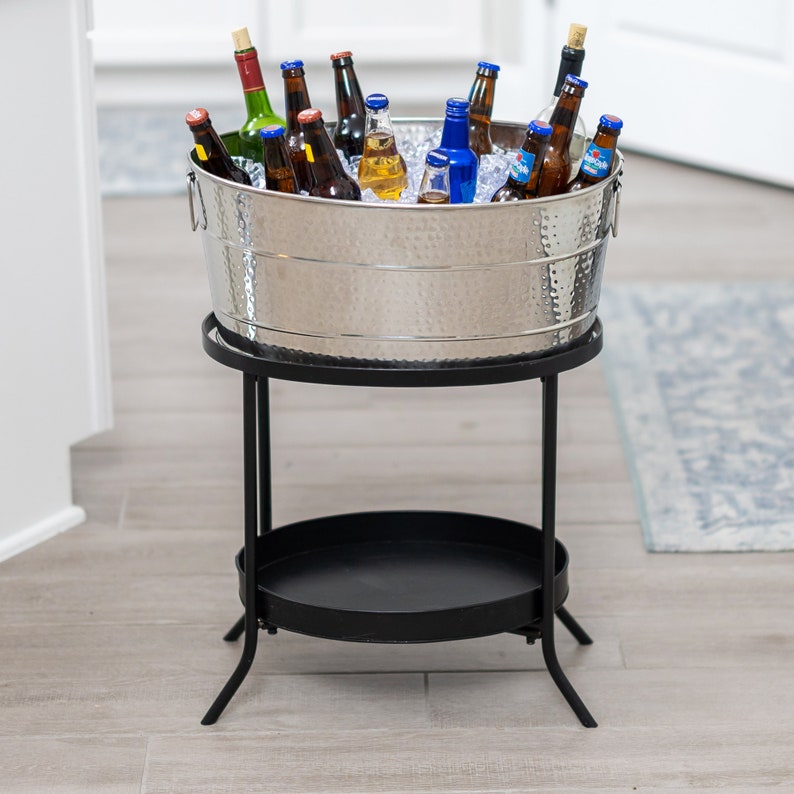 Personalized Beverage Tub with Stand - Stainless Steel Hammered Bucket Wedding Gift, Housewarming, Birthday, Anniversary, Shower, Engagement