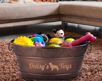 Golden Retriever Gifts - Personalized Metal Dog Toy Storage Bin - Metal Indestructible Dog Toy Box -Dog Toy Basket, Dog Birthday Gift