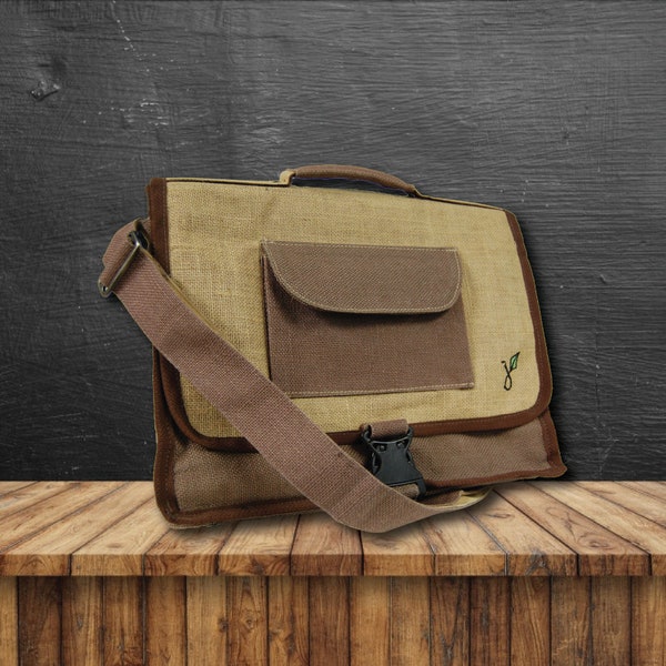 Eco-friendly Vegan Messenger Bag Laptop Bag Briefcase Handmade Hemp Jute