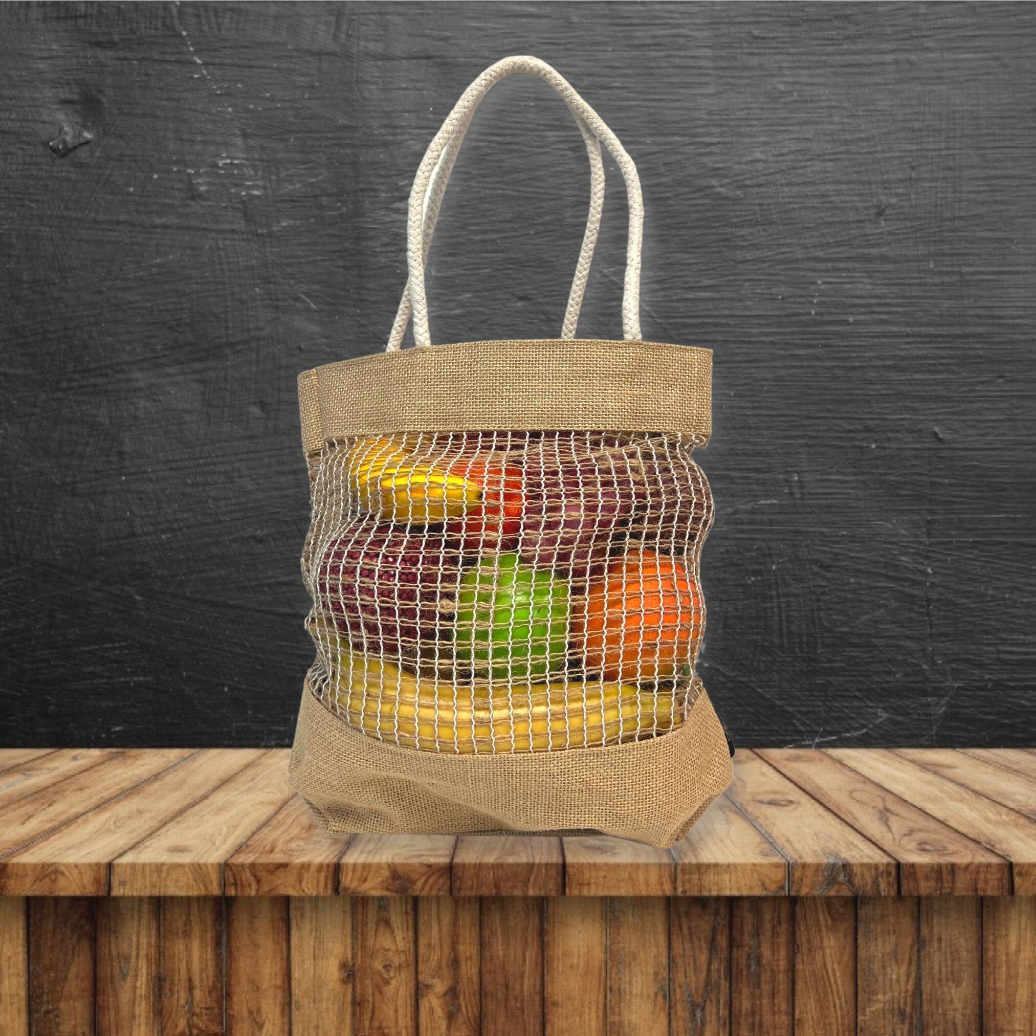 Produce Jute Net Bag Reusable Sustainable Handmade Burlap Vegan Fabric  Large pair of 2 -  Canada