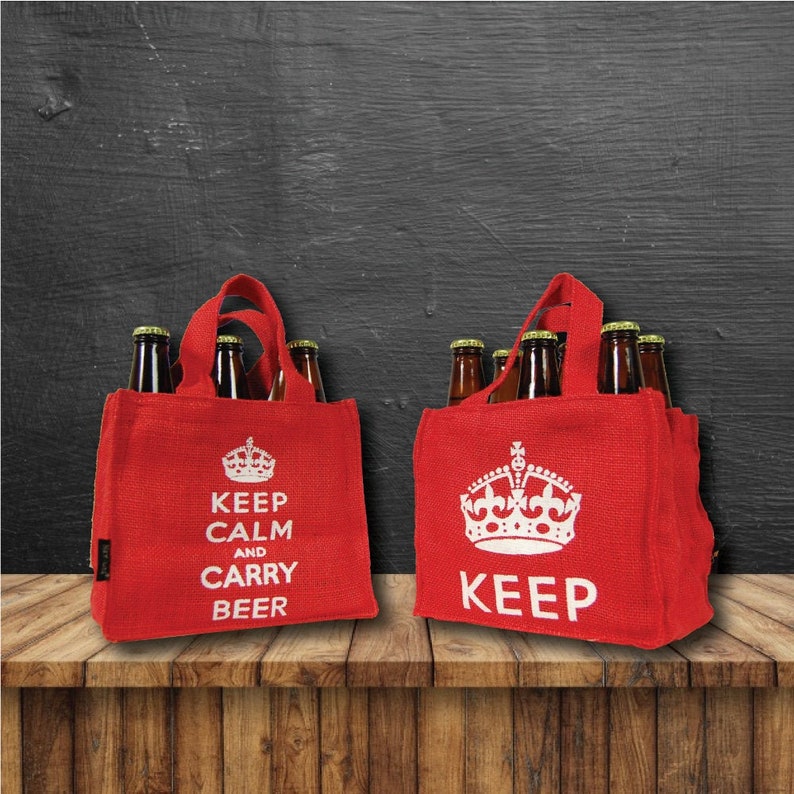 Pair of Two Keep Calm and Carry Beer 6pack Beer Bottle Bag. Unique