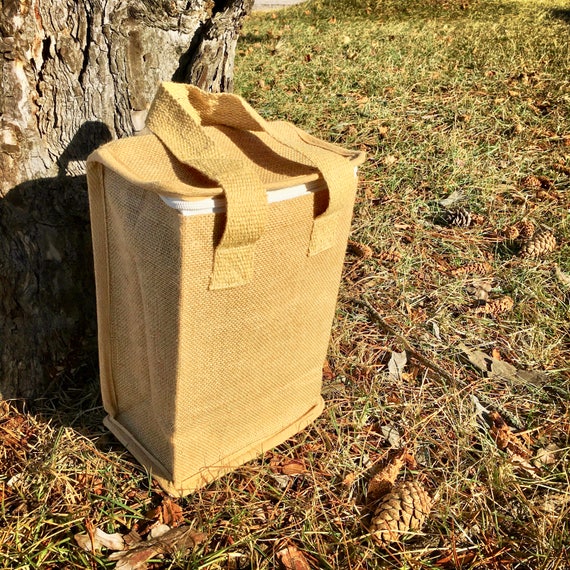 Hot cold Lunch Bag Two Sizes. Insulated. Made of Ecofriendly Vegan Jute Hemp Burlap Etsy