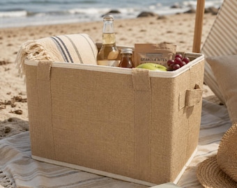 Ecofriendly Jute Folding Basket: Multipurpose Utility, Laundry, Shopping Tote
