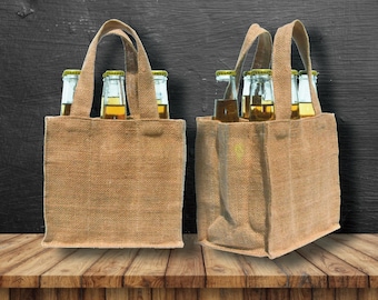 Pair of Two 6-Pack Beer Bottle Bag made of Jute and Burlap
