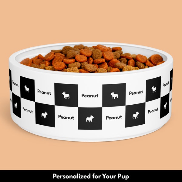 Custom Dog Bowl Personalized Dog Name Bowl Customized Gift for Pet Food Water Bowl Large Chic Checkerboard Gift 2024 Trend