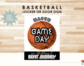Editable Basketball Locker decoration name tag Basketball team travel Basketball mom sign Printable Customize Canva Basketball Travel