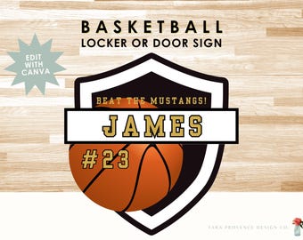 Editable Basketball Locker decoration name tag Basketball team travel Basketball mom sign Printable Customize Canva Basketball Travel