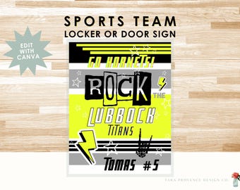 Editable Locker decoration name tag Basketball team Soccer Baseball Softball Volleyball team travel mom sign Printable Customize Canva