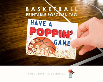 Team Popcorn Tag decoration Basketball team travel mom sign Printable Travel Snack Tag Gift Gameday Tournament Team Popcorn Printable