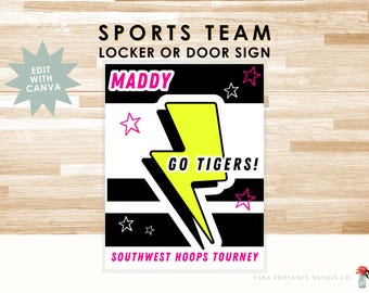 Editable Locker decoration name tag Basketball team Soccer Baseball Softball Volleyball team travel mom sign Printable Customize Canva