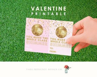 Printable Valentine Treat Bag Topper, Disco Ball, Swiftie, shimmer, shine, Taylor, class, school, daycare, Valentine