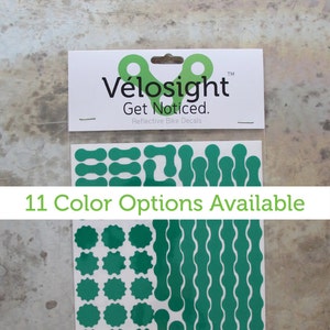 Reflective Bicycle Decals and Bike Helmet Stickers - Gear Head Velosight™ Decals for Bike Accessories Scooter Motorcycle Safety - 11 colors