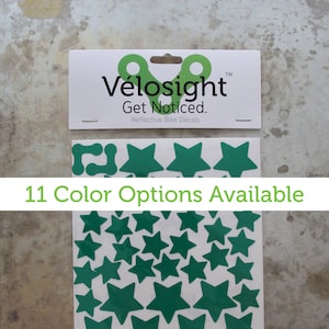 Stars Velosight™ Reflective Bicycle Decals and Bike Helmet Stickers - 11 color options to match bike accessories