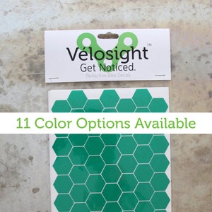 Reflective Bicycle Decals and Bike Helmet Stickers - Honeycomb Velosight peel and stick decals - 11 color options to match bike accessories