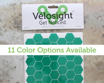 Reflective Bicycle Decals and Bike Helmet Stickers - Honeycomb Velosight peel and stick decals - 11 color options to match bike accessories
