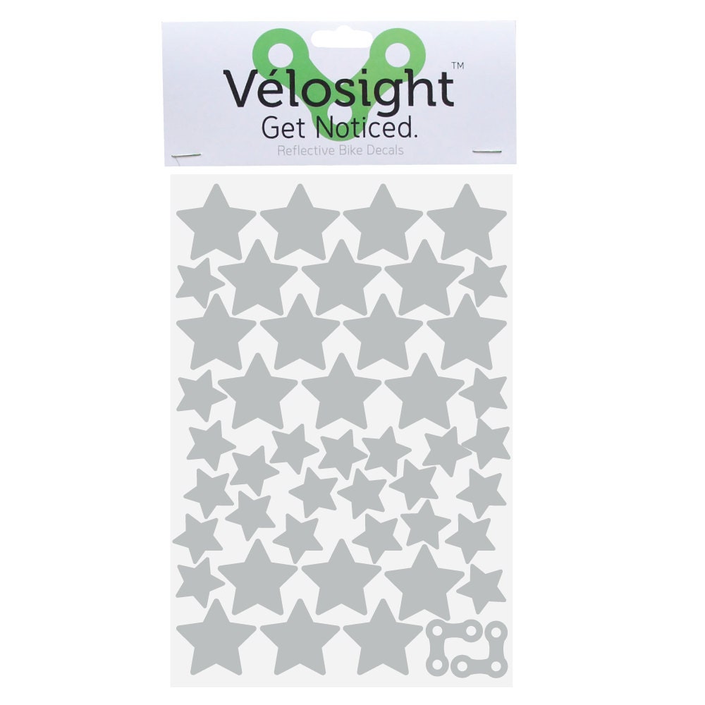 Reflective Bicycle Decals and Bike Helmet Stickers Velosight™ Stars Decals  White/silver Free US Shipping 