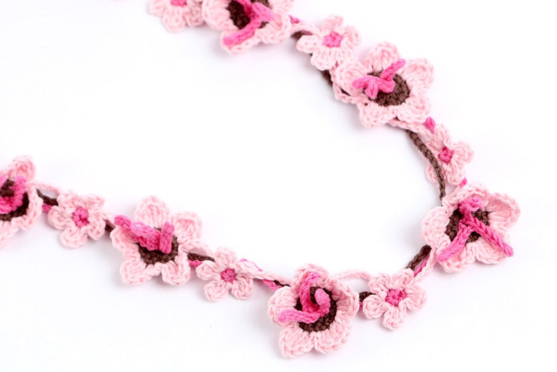 Crochet Pattern Sakura Blossom Necklace Digital file PDF image 3