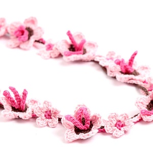 Crochet Pattern Sakura Blossom Necklace Digital file PDF image 1
