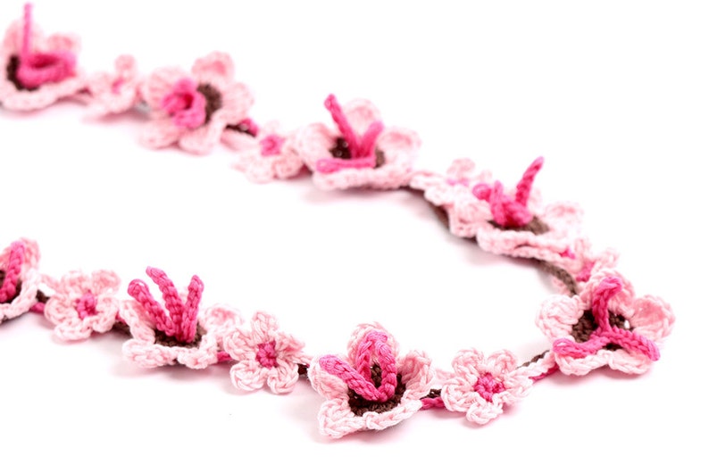 Crochet Pattern Sakura Blossom Necklace Digital file PDF image 1