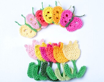 Crochet Pattern Tulips and Butterflies  - Digital file PDF