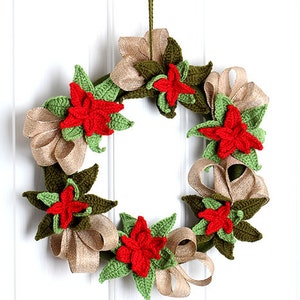 Crochet Pattern Christmas Poinsettia Wreath Digital file PDF image 2