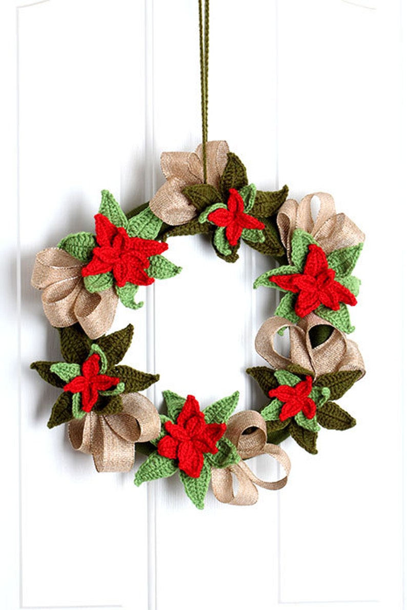 Crochet Pattern Christmas Poinsettia Wreath Digital file PDF image 2