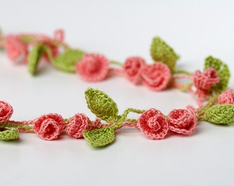 Crochet Pattern Rose Garden Necklace Bracelet & Garland | Beginner PDF Download | Floral Jewelry Room Decor