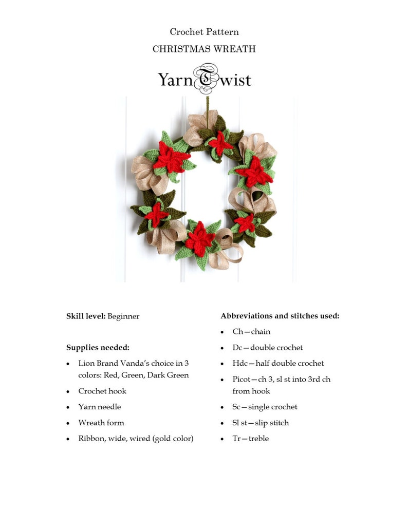 Crochet Pattern Christmas Poinsettia Wreath Digital file PDF image 4