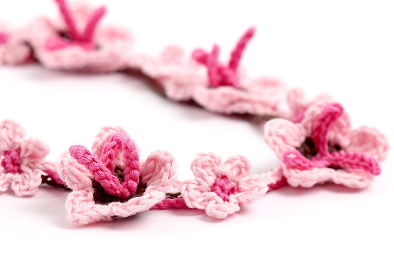 Crochet Pattern Sakura Blossom Necklace Digital file PDF image 2