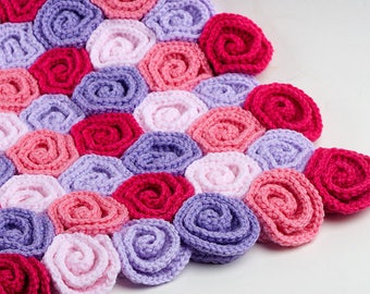 Crochet Pattern Rose Field Blanket - Digital file PDF - Blanket for baby boy, baby girl, or decor afghan, easy beginner tutorial