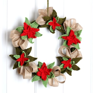 Crochet Pattern Christmas Poinsettia Wreath Digital file PDF image 1