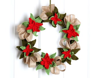 Crochet Pattern Christmas Poinsettia Wreath  - Digital file PDF