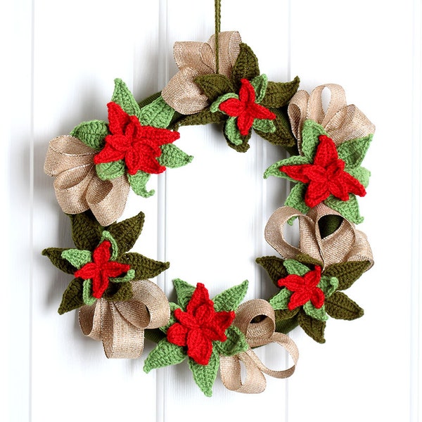 Crochet Pattern Christmas Poinsettia Wreath  - Digital file PDF