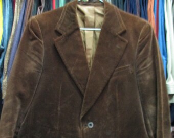 70s brown plain velvet slim jacket/Mods jacket/Big collar/Two flap pockets/Fully lined/Paris/Size M-38 US/Giacca velluto liscio anni 70.Tg.M