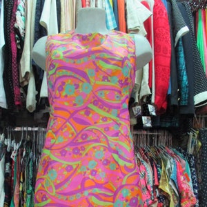 60s vintage polyester dress/A-line dress/Mod dress/Multicoloured/Fully lined/Size 10-12 US/Vestito fantasia anni 60. Poliestere. Tg.46 ITAA